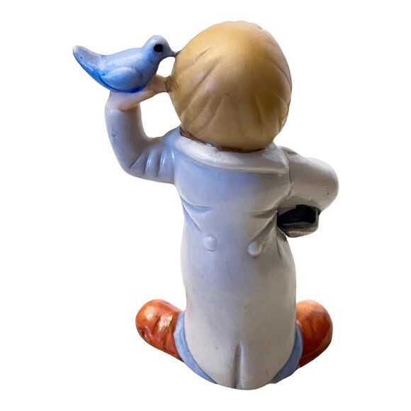 VTG 1985 Enesco Circus CLOWN FIGURINE Magician Hat Blue Bird 3" Porcelain Boy - Picture 3 of 7